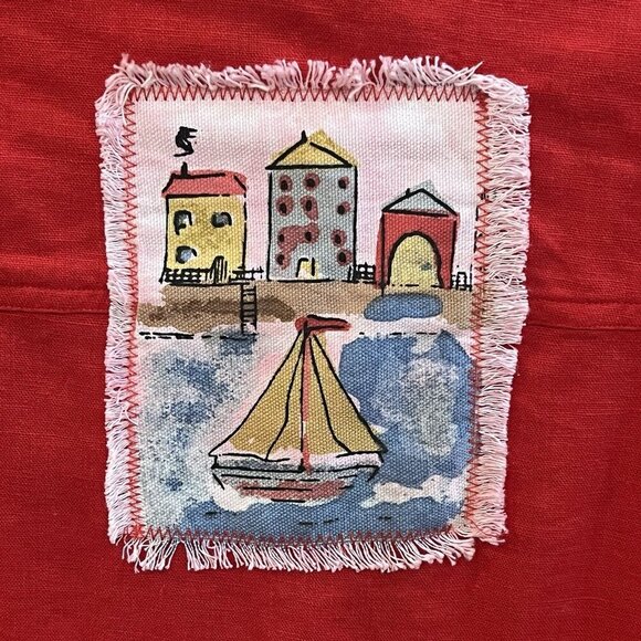 Stonebridge Vtg Linen Rayon Set Top Plus Size 1X Pants XL Red Nautical Travel - Picture 9 of 16